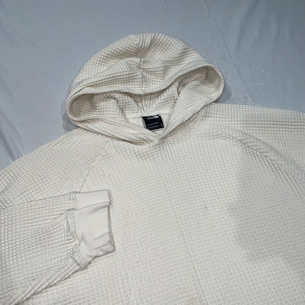 The North Face Womens XL Off White Waffle Knit Thermal Pullover Hoodie Cream